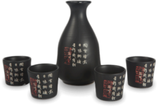 SAKE SET ZWART MET TEKENS 5PCS
