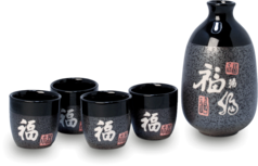SAKE SET GRIJS MET FU TEKEN 5PCS