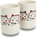 GRIJS MET KATTEN THEECUPS 2PCS