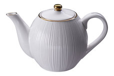 WIT/GOUDE THEEPOT LIJNEN 19X12.5CM 600ML