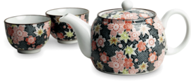THEESET BLOEMENPATROON ZWART 3pcs