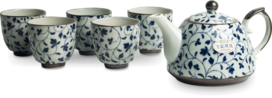 THEESET BLOEMENPATROON BLAUW 6pcs