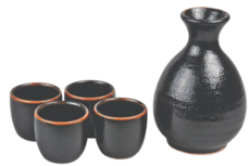 Edo Japan - Zwart/Oranje Yuzu sake set van 4 &ndash; 4.2 x 13cm 250ml