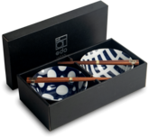 Edo Japan - kommenset blauw/wit patroon rond &amp; strepen, &Oslash;15 cm | H7 cm - 2 pers