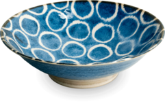 Edo Japan - Kom Sakuru blauw rondjes/stippen patroon &Oslash;24,5 cm | H7,5 cm