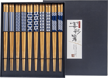 EETSTOKJESSET JAPANS BLAUW PATROON 10PAAR