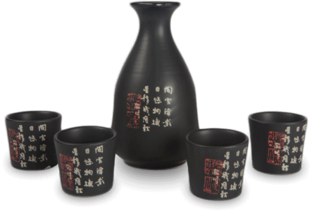 SAKE SET ZWART MET TEKENS 5PCS