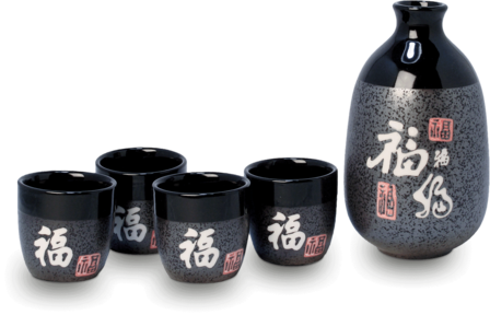 SAKE SET GRIJS MET FU TEKEN 5PCS