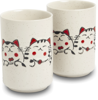 GRIJS MET KATTEN THEECUPS 2PCS