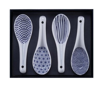 TOKYO DESIGN STUDIO -  NIPPON BLUE- SOUP SPOON W/GIFTBOX 4PCS 13.8X4.8CM PORSELEIN