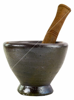 EARTHEN MORTAR &amp; PESTLE S 14CM 1SET