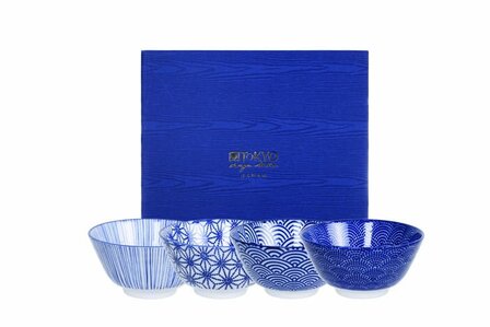 TOKYO DESIGN STUDIO - NIPPON BLUE -  RICE BOWL GIFTBOX 4PCS 12X6,4CM 300ML