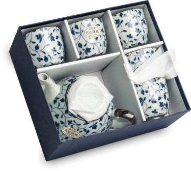 THEESET BLOEMENPATROON BLAUW 6pcs