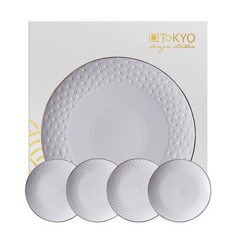 TOKYO DESIGN STUDIO - NIPPON WHITE GOLD RIM CAKE PLATE SET W/4 CAKE PLATE 30,5CMX2CM 