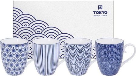 TOKYO DESIGN STUDIO -   NIPPON BLUE MUG GIFTBOX 4pcs 8.5x10.2cm 380ML