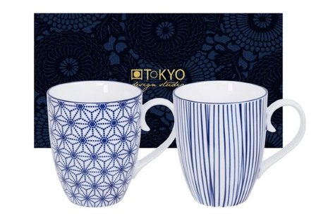 TOKYO DESIGN STUDIO -   NIPPON BLUE MUG SET 2pcs 8.5x10.2cm 380ml STAR &amp; LINES