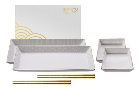 TOKYO DESIGN STUDIO - NIPPON WHITE GOLD RIM SUSHI PLATE SET4 W/CHOP