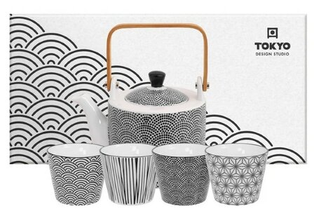 TOKYO DESIGN STUDIO -NIPPON BLACK TEA GIFTBOX DOTS 0,8LT W/4 CUPS LINES-STAR-DOTS-WAVE