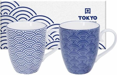 TOKYO DESIGN STUDIO -   NIPPON BLUE MUG GIFTBOX 2pcs 8.5x10.2cm 380ML WAVE DOTS