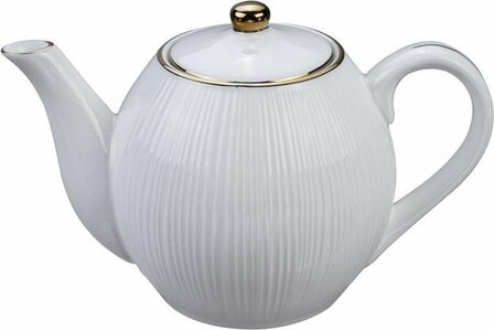 TOKYO DESIGN STUDIO -NIPPON WHITE GOLD RIM ROUND TEAPOT W/GIFTTBOX 24X16.5CM 1300ML LINES