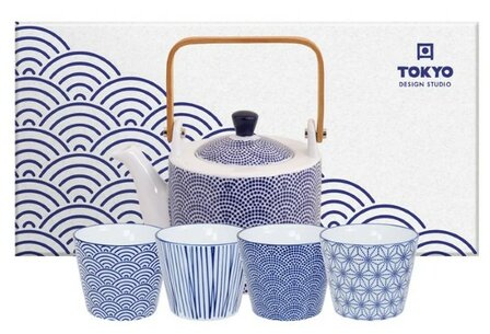 TOKYO DESIGN STUDIO - NIPPON BLUE TEA GIFTSET DOTS 0,8L W/4 CUPS 