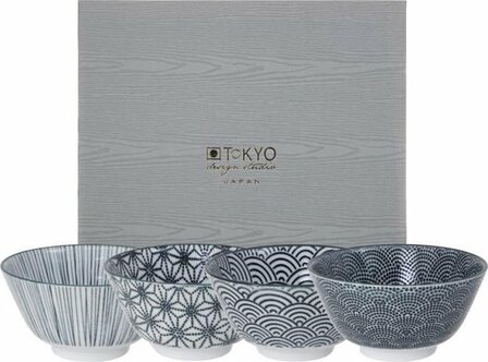 TOKYO DESIGN STUDIO- NIPPON BLACK RICE BOWL GIFTBOX 4PCS 12X6.4CM 300ML