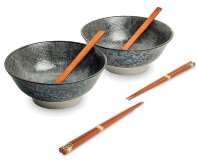 EDO JAPAN- ICHIHARA BLACK PEARL RAMEN BOWL SET/6 - 2PERS O/22CM|H9CM