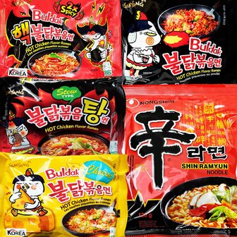 SAMYANG HOT Chicken Ramen Noodle Challenge 5 pakjes - Samyang, Nongshim Pikante Noedels