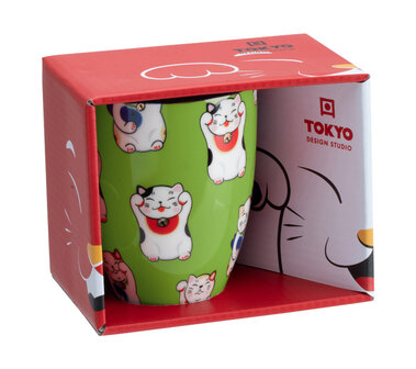 TOKYO DESIGN STUDIO - KAWAII LUCKY CAT MUG W/GIFTBOX GREEN CAT