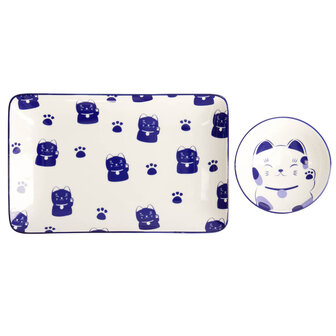 Tokyo Design Studio &ndash; Kawaii &ndash; Maneko &ndash; Blauw &ndash; Sushi Set &ndash; 6-delig &ndash; 2 Persoons