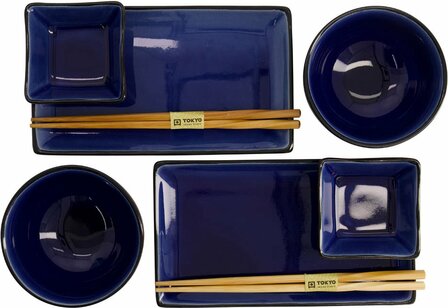 Tokyo Design Studio - Glassy Dark Blue - Sushi Servies - 8 delig - 2 persoons