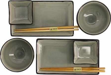 Tokyo Design Studio - Glassy Grey- Sushi Servies - 8 delig - 2 persoons