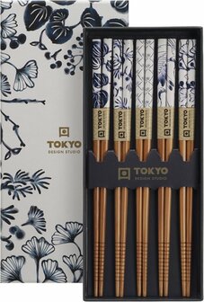 Tokyo Design Studio Chopsticks - Flora Japonica - Houten Eetstokjes - Set van 5 Paar