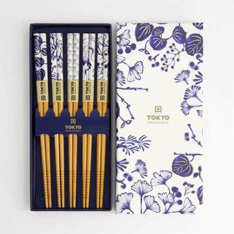 Tokyo Design Studio Chopsticks - Flora Japonica - Houten Eetstokjes - Set van 5 Paar