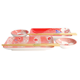 Tokyo Design Studio &ndash; Kawaii &ndash; Flower &ndash; Rood &ndash; Sushi Set &ndash; 6-delig &ndash; 2 Persoons