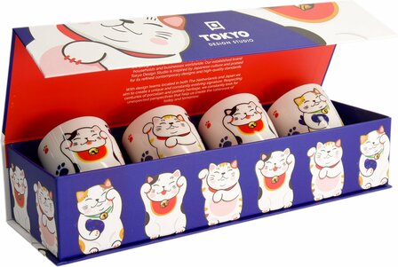 Tokyo Design Studio &ndash; Kawaii &ndash; Lucky Cat &ndash; Koppenset &ndash; 4 Stuks &ndash; 170ml