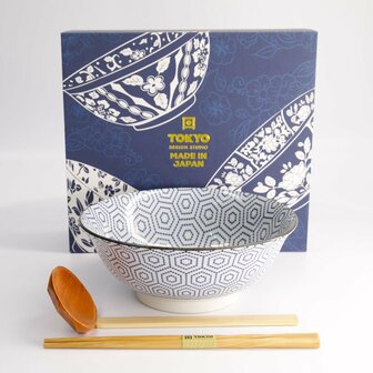 Tokyo Design Studio Kikko Ramen Kom Cadeau Set (1200ml Kom, ramenlepel, 1paar stokjes)