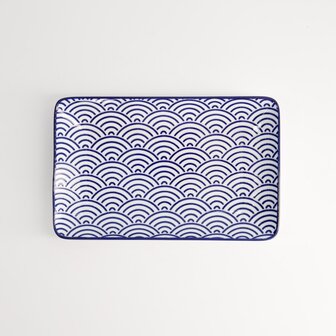 TOKYO DESIGN STUDIO - Nippon Blue Plate Rect 21x13.5cm Wave B 15607 6/48