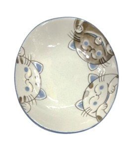 EDO JAPAN - Japanse matchakom 3 katten blauw 17 x 15 cm | H5 cm