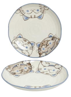 EDO JAPAN - Japanse borden blauw 3 katten &Oslash;22,5 cm | H3,5 cm