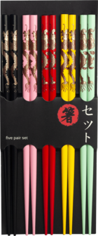 EDO JAPAN - Eetstokjesset 22,5 cm, 5 kleuren - 5 paar