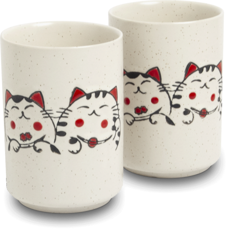 GRIJS MET KATTEN THEECUPS 2PCS