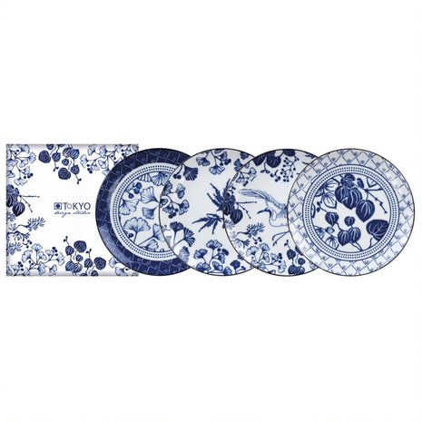 TOKYO DESIGN STUDIO- FLORA JAPONICA - PLATE 16X2CM 4PCS GIFTBOX BLUE TN-8042 