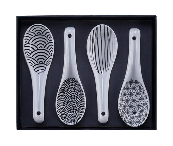 TOKYO DESIGN STUDIO-  NIPPON BLACK SOUP SPOON W/GIFTBOX 4PCS 13.8X4.8CM 