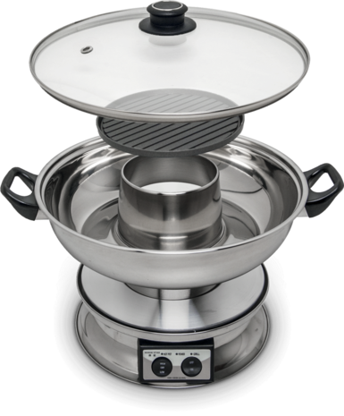 ELEKTRISCHE FONDUE PAN/ HOTPOT PAN MET GRILLPLAAT 3,8LITER|O/30CM|1950W REMO