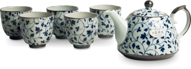 THEESET BLOEMENPATROON BLAUW 6pcs