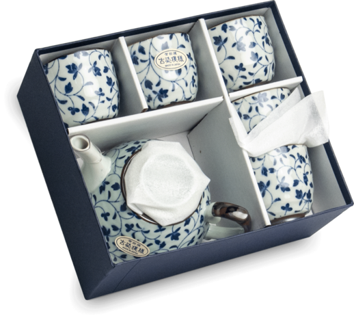 THEESET BLOEMENPATROON BLAUW 6pcs