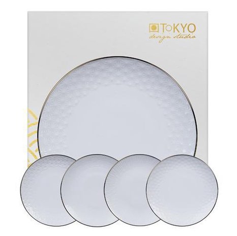 TOKYO DESIGN STUDIO - NIPPON WHITE GOLD RIM CAKE PLATE SET W/4 CAKE PLATE 30,5CMX2CM 