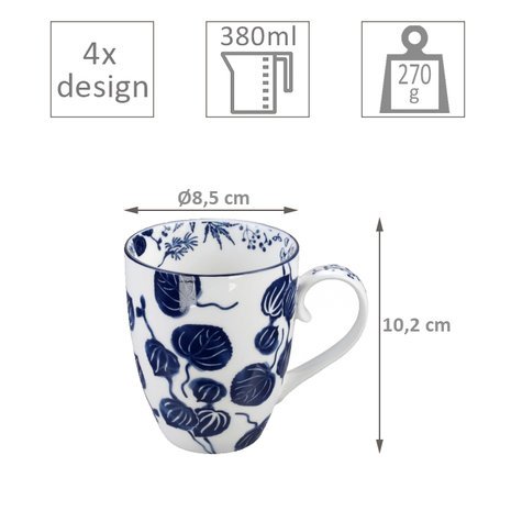 TOKYO DESIGN STUDIO - FLORA JAPONICA  MUG 4pcs 8,5x10,2cm W/GIFTBOX 380ML