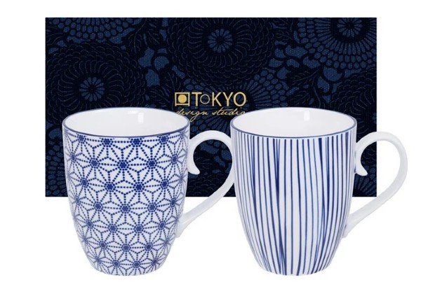 TOKYO DESIGN STUDIO -   NIPPON BLUE MUG SET 2pcs 8.5x10.2cm 380ml STAR & LINES